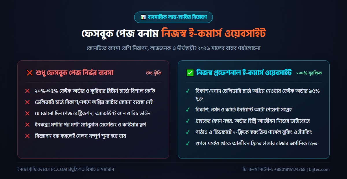 ই-কমার্স ওয়েবসাইট তৈরির খরচ - ফেসবুক পেজ বনাম নিজস্ব ওয়েবসাইটের সুবিধা